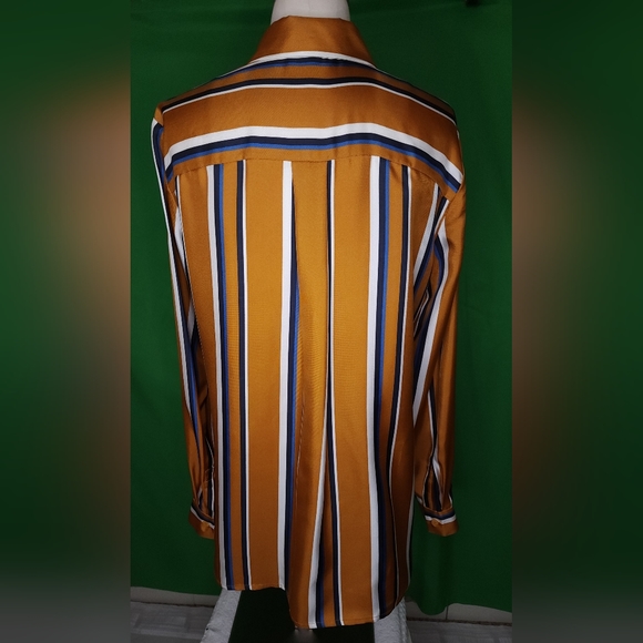 Lafayette 148 New York Womens Adela Silk Blouse, Gold/White/Blue - Picture 2 of 10